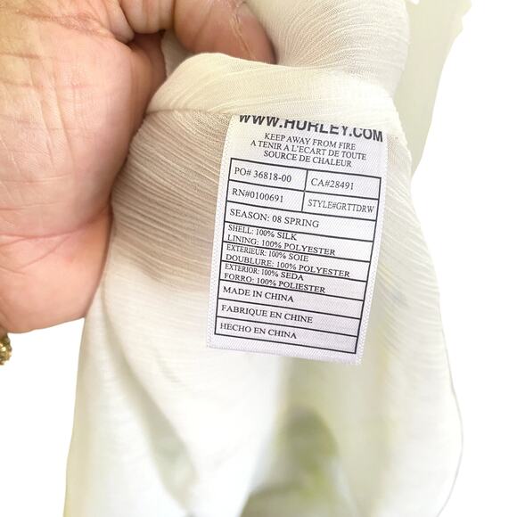 Hurley 100% Silk Multicolored Dropped Waist Lined Ruffle Hem Dress Size Medium - Picture 9 of 9